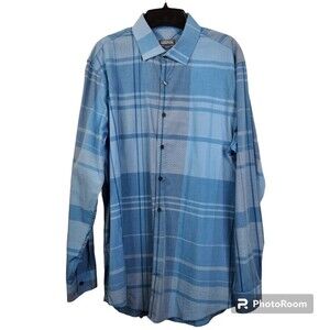 Kenneth Cole Reaction Mens Slim Fit Long Sleeve Plaid Button Down Shirt 16 1/2
